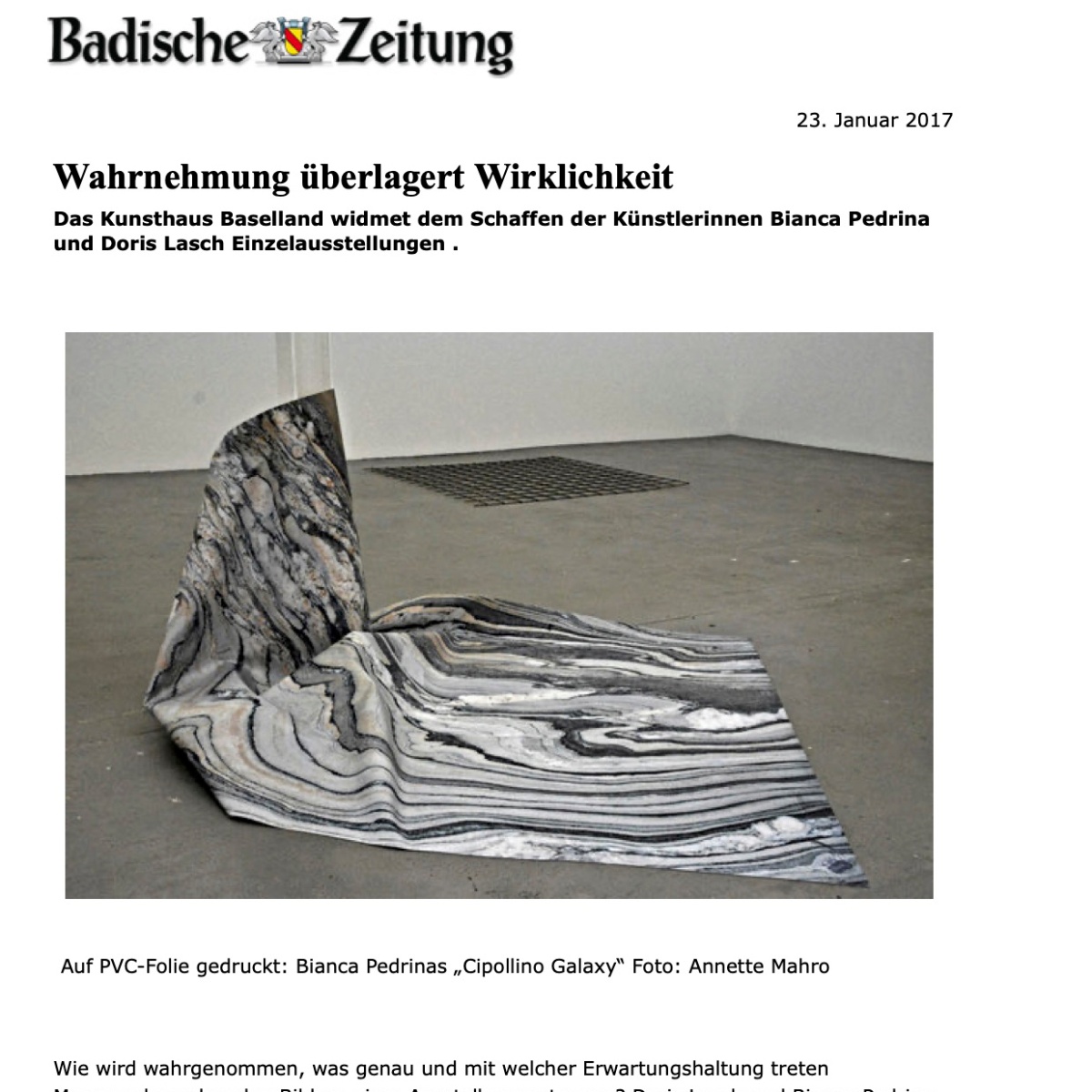 Bianca Pedrina at Kunsthaus Baselland – Badische Zeitung