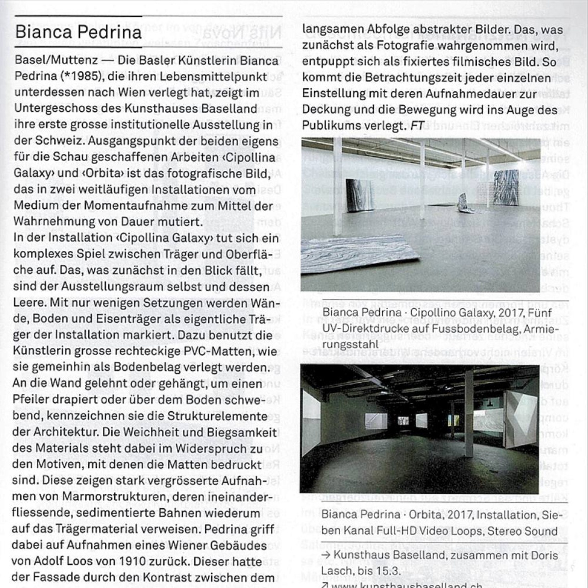 Bianca Pedrina at Kunsthaus Baselland – Kunstbulletin